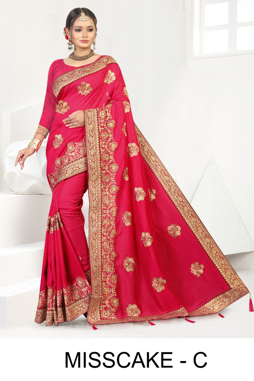 Ronisha Misscake Latest Fancy Fastive Wear Designer Vichitra Silk Saree Collection   